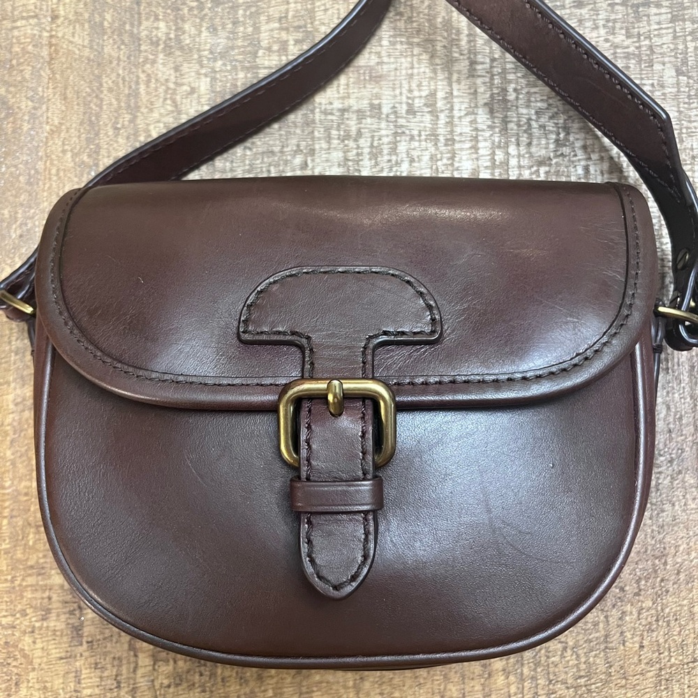 J Crew Elegant Brown 100% Leather Small Saddle Bag - Picture 3 of 10